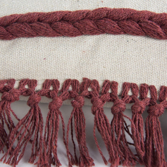 Rust Braided Stripe Macrame Fringe Lumbar Pillow - Homeroots