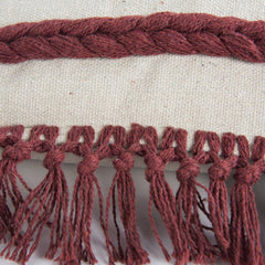 Rust Braided Stripe Macrame Fringe Lumbar Pillow - Homeroots