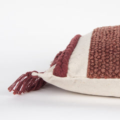 Rust Braided Stripe Macrame Fringe Lumbar Pillow - Homeroots
