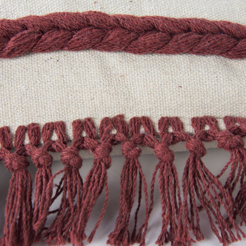 Rust Braided Stripe Macrame Fringe Lumbar Pillow