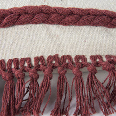 Rust Braided Stripe Macrame Fringe Lumbar Pillow