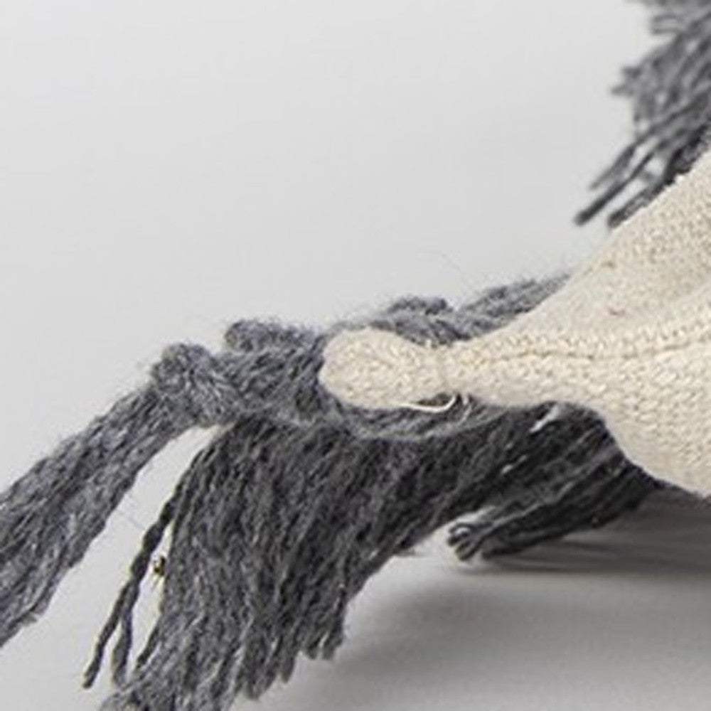 Gray Braided Stripe Macrame Fringe Lumbar Pillow - Homeroots - Flyclothing LLC