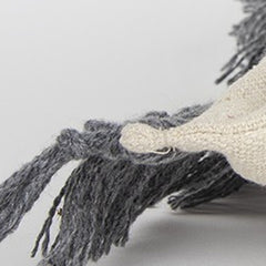Gray Braided Stripe Macrame Fringe Lumbar Pillow