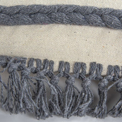 Gray Braided Stripe Macrame Fringe Lumbar Pillow - Homeroots