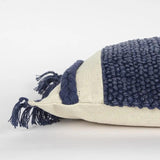 Blue Braided Stripe Macrame Fringe Lumbar Pillow - Homeroots