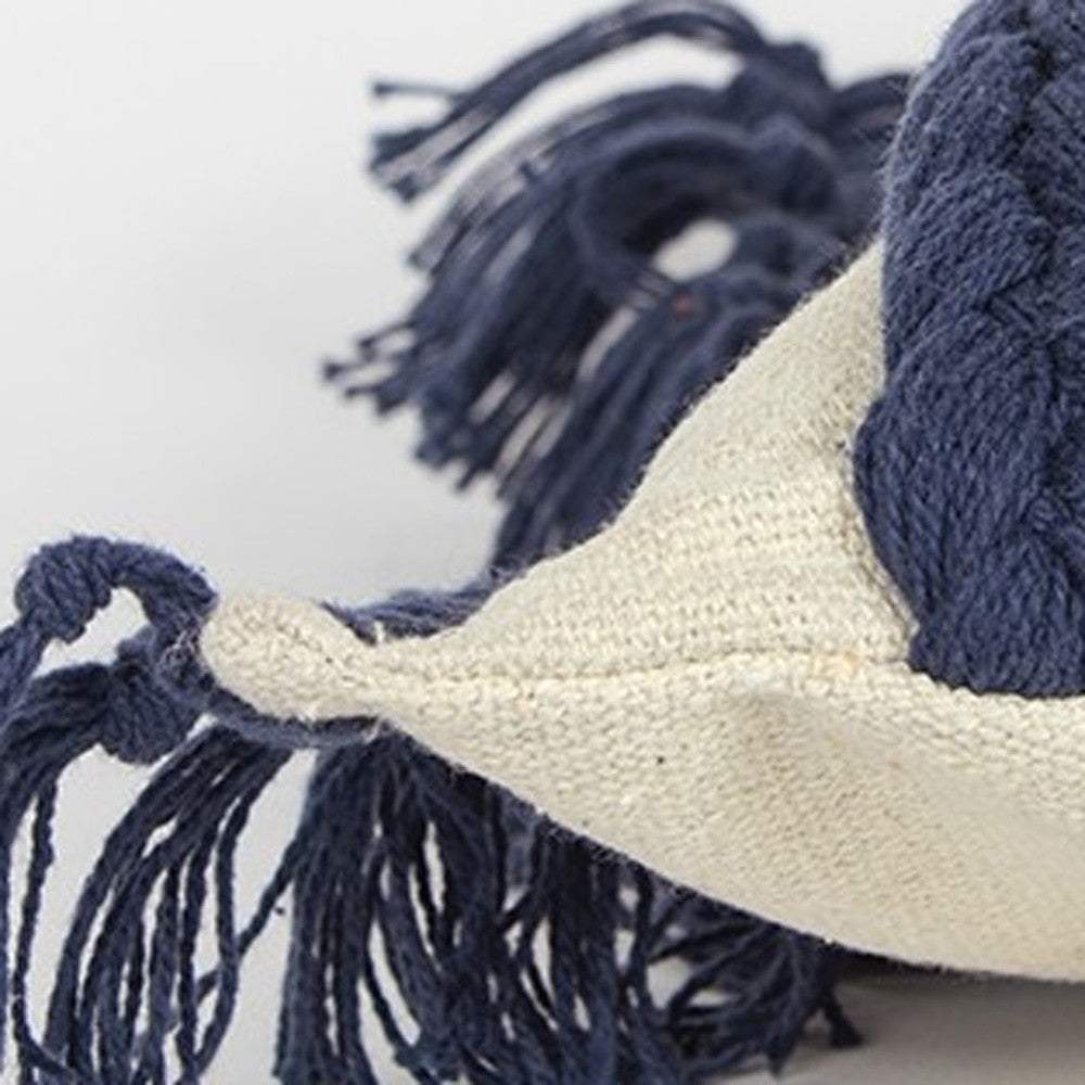 Blue Braided Stripe Macrame Fringe Lumbar Pillow - Homeroots - Flyclothing LLC