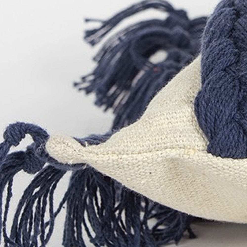 Blue Braided Stripe Macrame Fringe Lumbar Pillow - Homeroots - Flyclothing LLC