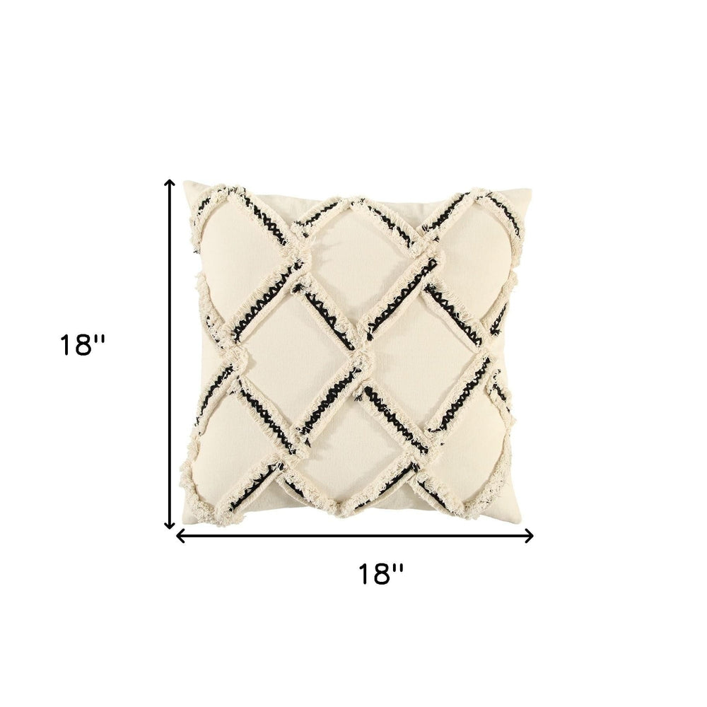 18" Cream and Black Textured Lattice Throw Pillow - Homeroots - Flyclothing LLC
