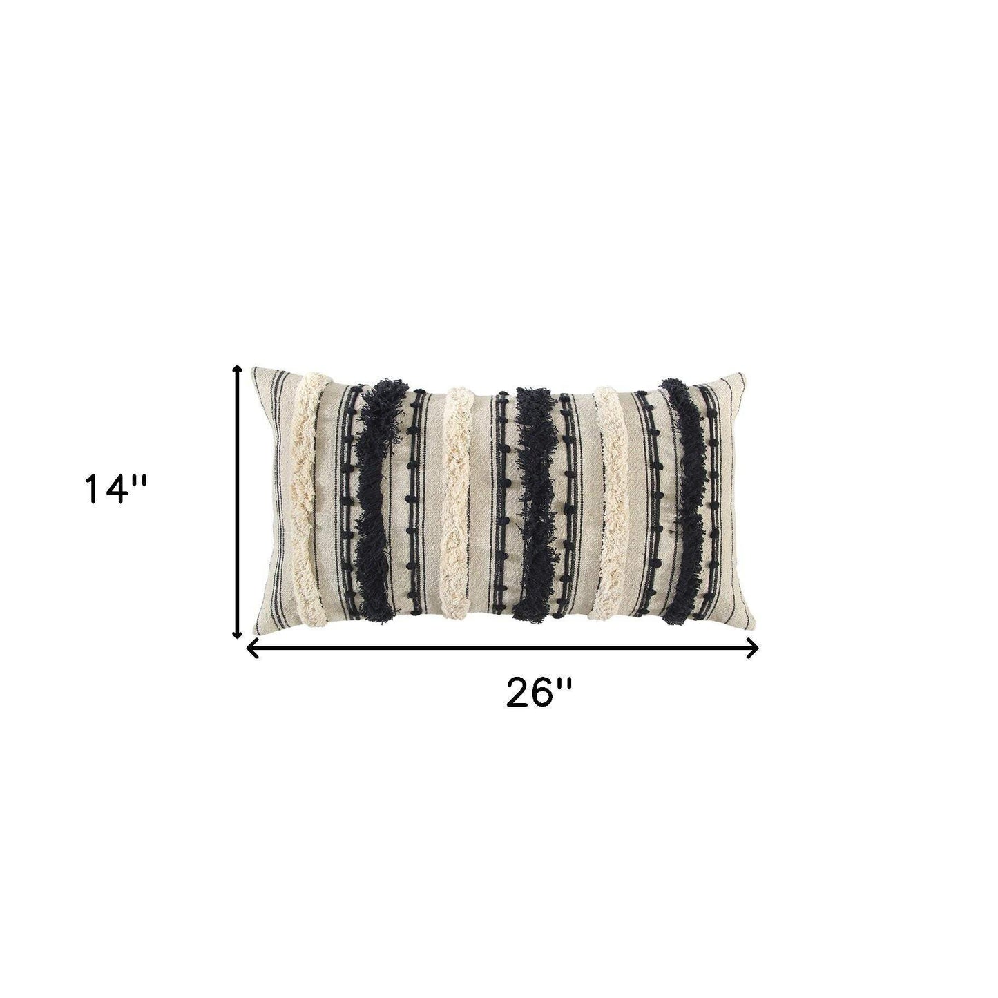 Beige Black Eyelash Fringe Textured Lumbar Pillow - Homeroots - Flyclothing LLC