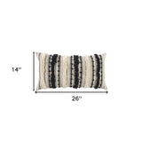 Beige Black Eyelash Fringe Textured Lumbar Pillow - Homeroots