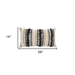 Beige Black Eyelash Fringe Textured Lumbar Pillow