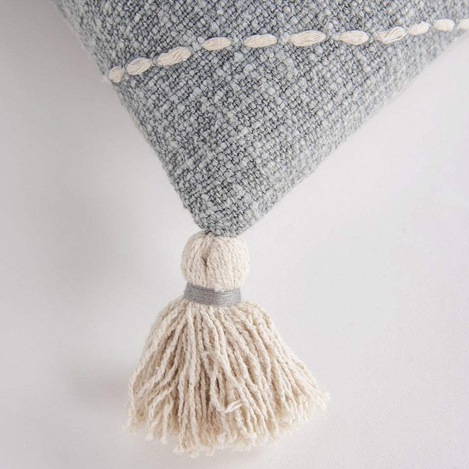 Gray White Diamond Kantha Stitched Throw Pillow - Homeroots - Flyclothing LLC