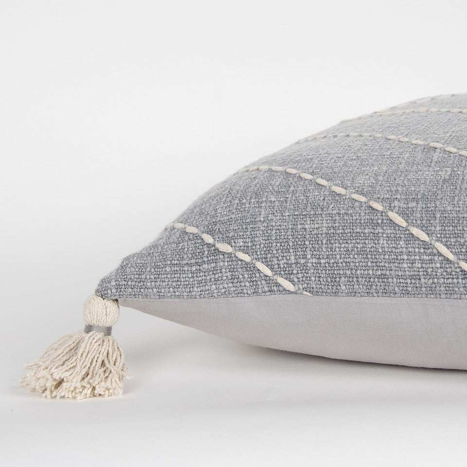 Gray White Diamond Kantha Stitched Throw Pillow - Homeroots - Flyclothing LLC