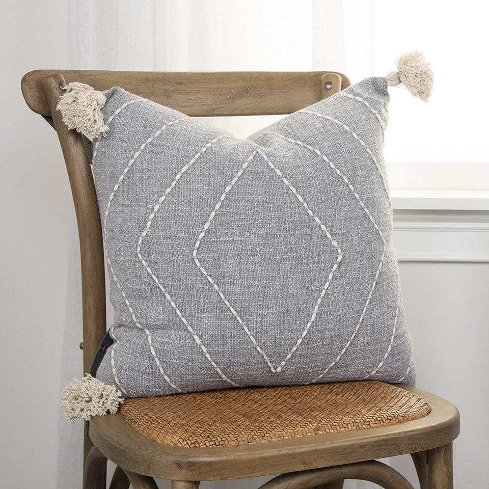 Gray White Diamond Kantha Stitched Throw Pillow - Homeroots - Flyclothing LLC