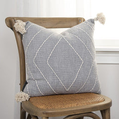 Gray White Diamond Kantha Stitched Throw Pillow - Homeroots