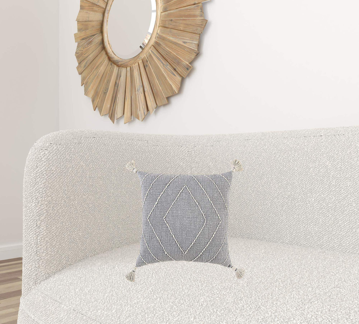 Gray White Diamond Kantha Stitched Throw Pillow - Homeroots - Flyclothing LLC