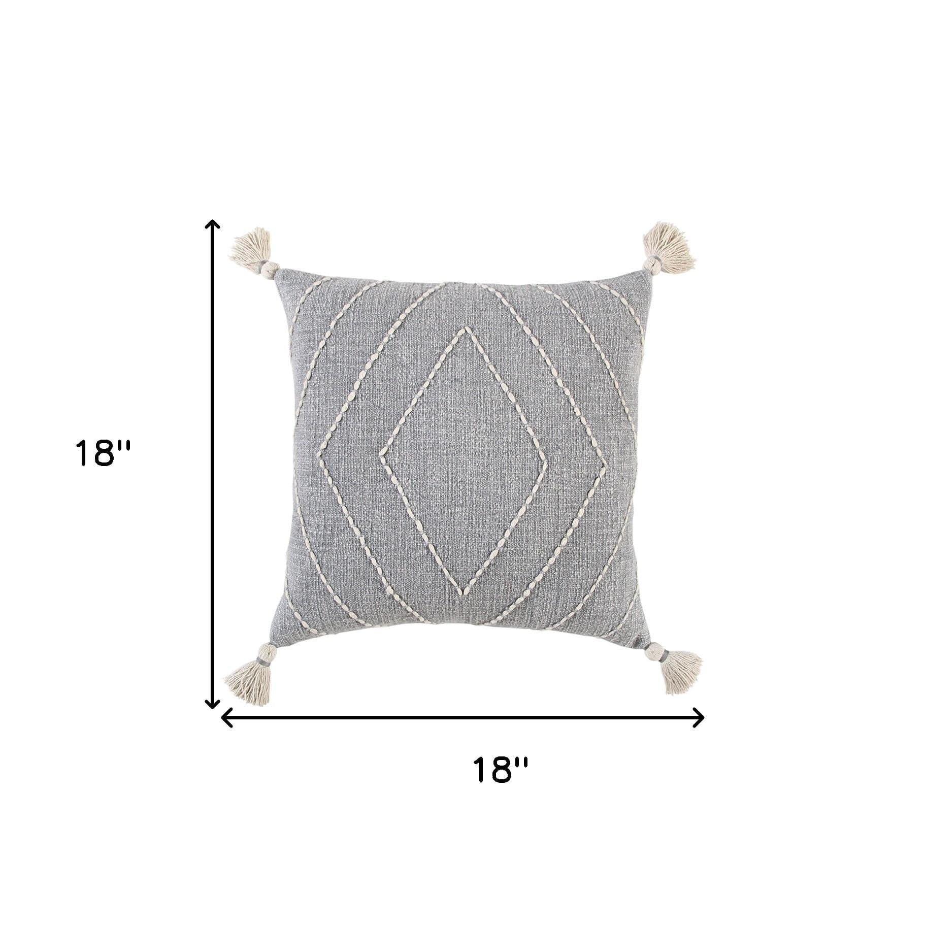 Gray White Diamond Kantha Stitched Throw Pillow - Homeroots