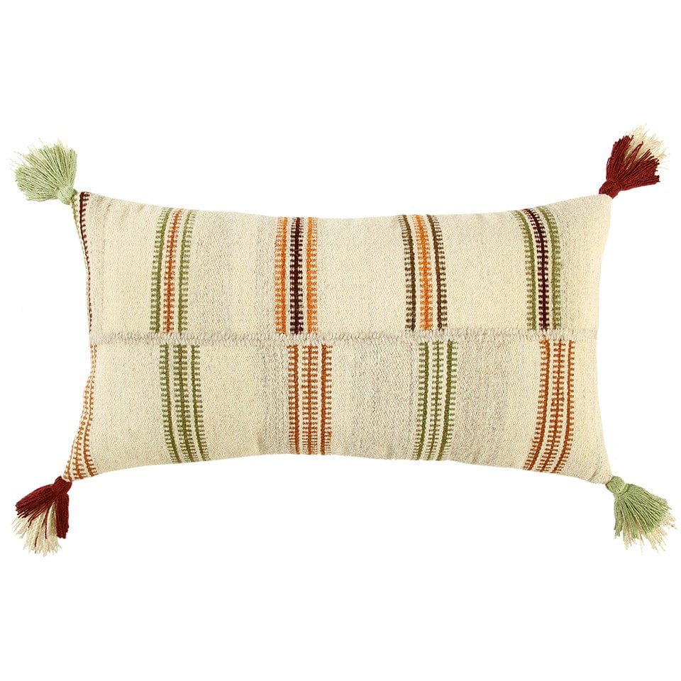 Cream Accent Striped Boho Chic Lumbar Pillow - Homeroots