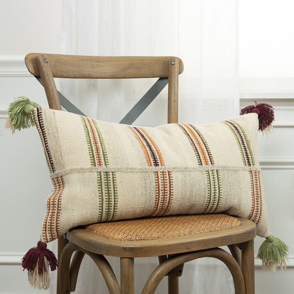 Cream Accent Striped Boho Chic Lumbar Pillow - Homeroots