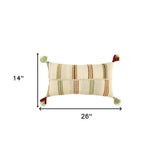 Cream Accent Striped Boho Chic Lumbar Pillow - Homeroots - Flyclothing LLC