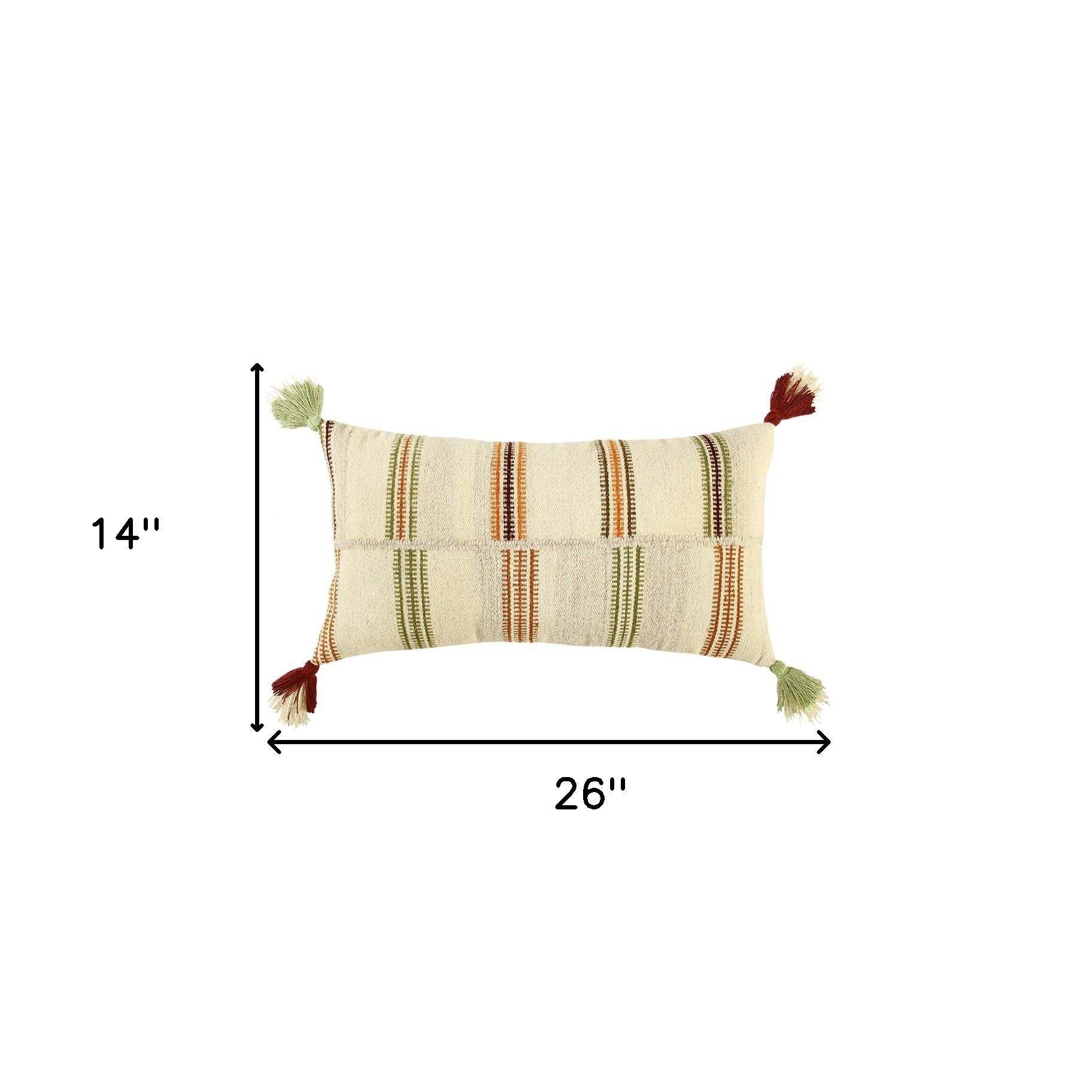 Cream Accent Striped Boho Chic Lumbar Pillow - Homeroots - Flyclothing LLC