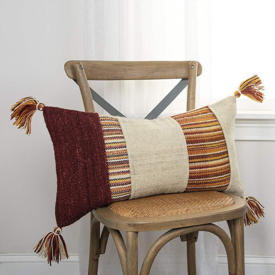 Brown Beige Color Blocked Lumbar Pillow - Homeroots - Flyclothing LLC