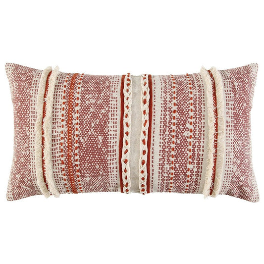 Brown Beige textural Bands Lumbar Pillow - Homeroots