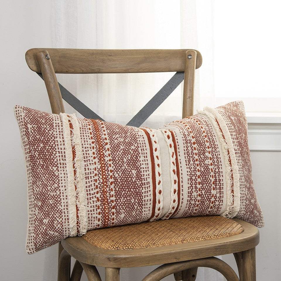 Brown Beige textural Bands Lumbar Pillow - Homeroots - Flyclothing LLC
