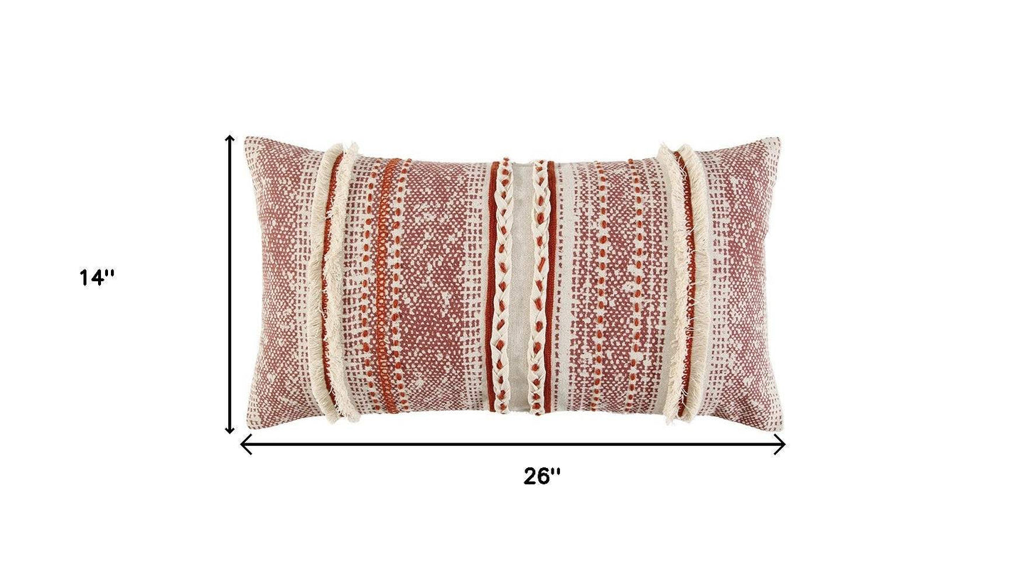 Brown Beige textural Bands Lumbar Pillow - Homeroots - Flyclothing LLC