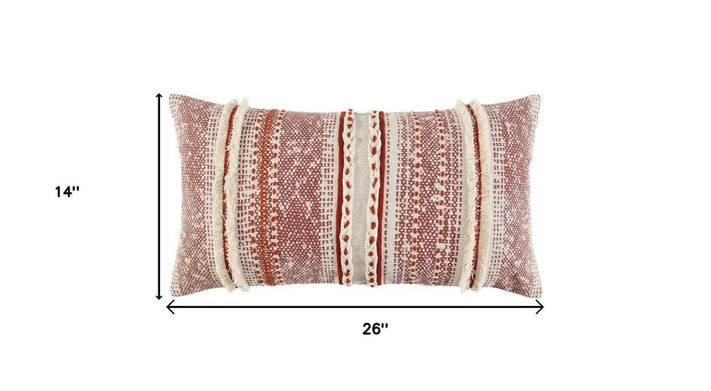 Brown Beige textural Bands Lumbar Pillow - Homeroots - Flyclothing LLC