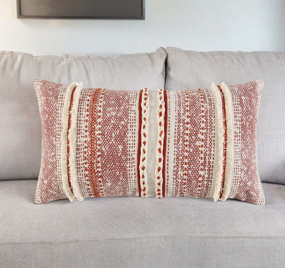 Brown Beige textural Bands Lumbar Pillow - Homeroots - Flyclothing LLC