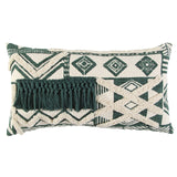 Ivory Green Geometric Boho Chic Lumbar Pillow - Homeroots
