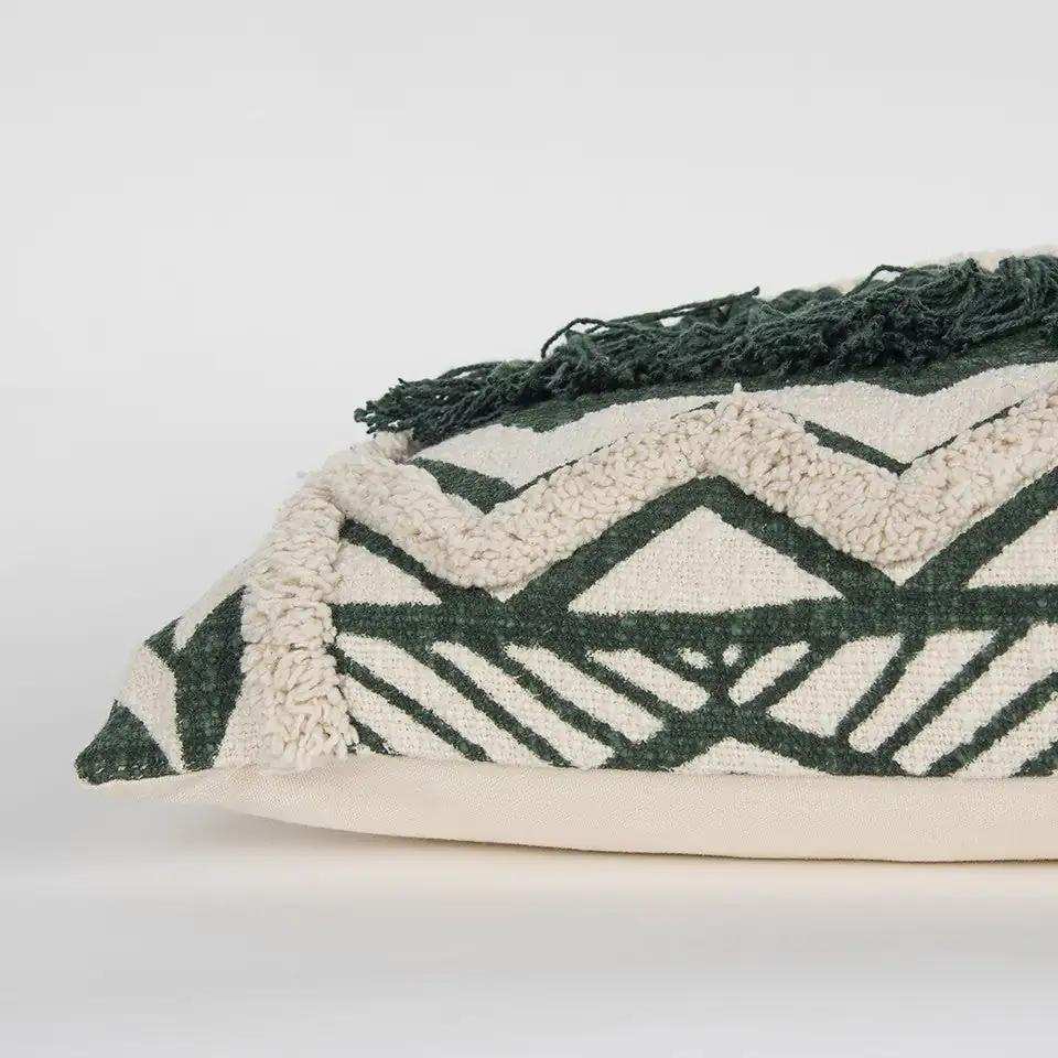 Ivory Green Geometric Boho Chic Lumbar Pillow - Homeroots - Flyclothing LLC