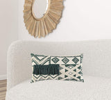 Ivory Green Geometric Boho Chic Lumbar Pillow - Homeroots - Flyclothing LLC