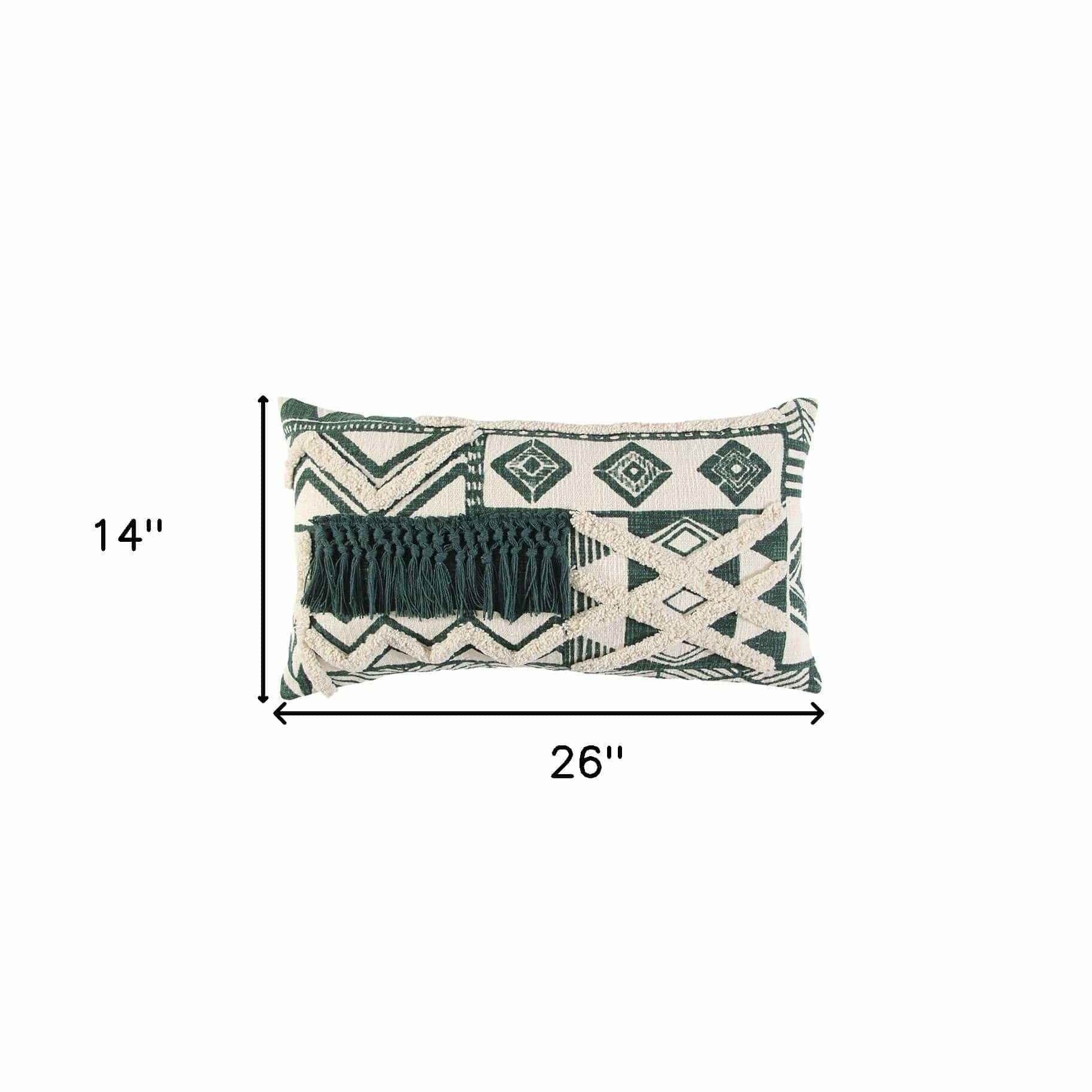 Ivory Green Geometric Boho Chic Lumbar Pillow - Homeroots