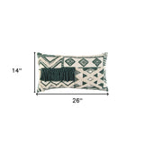 Ivory Green Geometric Boho Chic Lumbar Pillow - Homeroots - Flyclothing LLC
