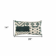 Ivory Green Geometric Boho Chic Lumbar Pillow - Homeroots