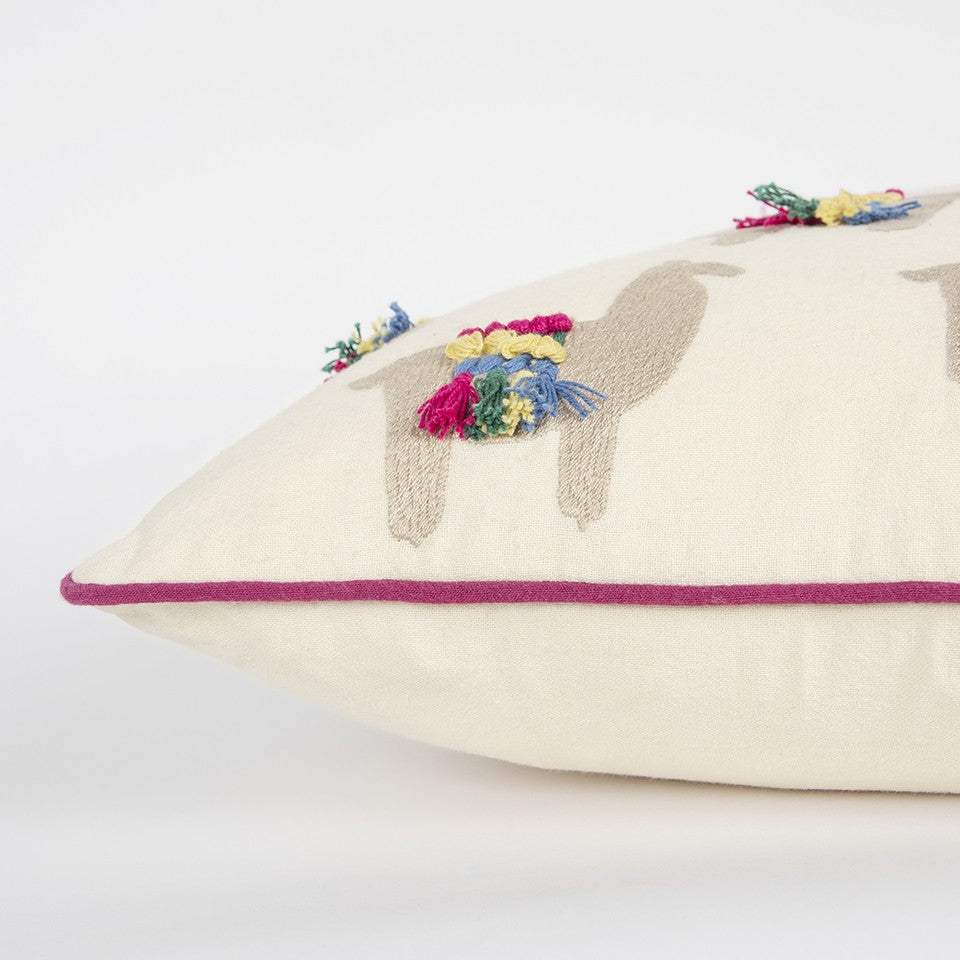 Ivory Fiesta Fun Embroidered Llamas Throw Pillow - Homeroots - Flyclothing LLC