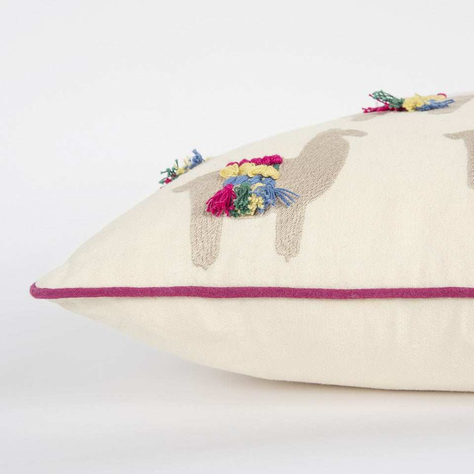 Ivory Fiesta Fun Embroidered Llamas Throw Pillow - Homeroots - Flyclothing LLC