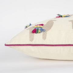 Ivory Fiesta Fun Embroidered Llamas Throw Pillow
