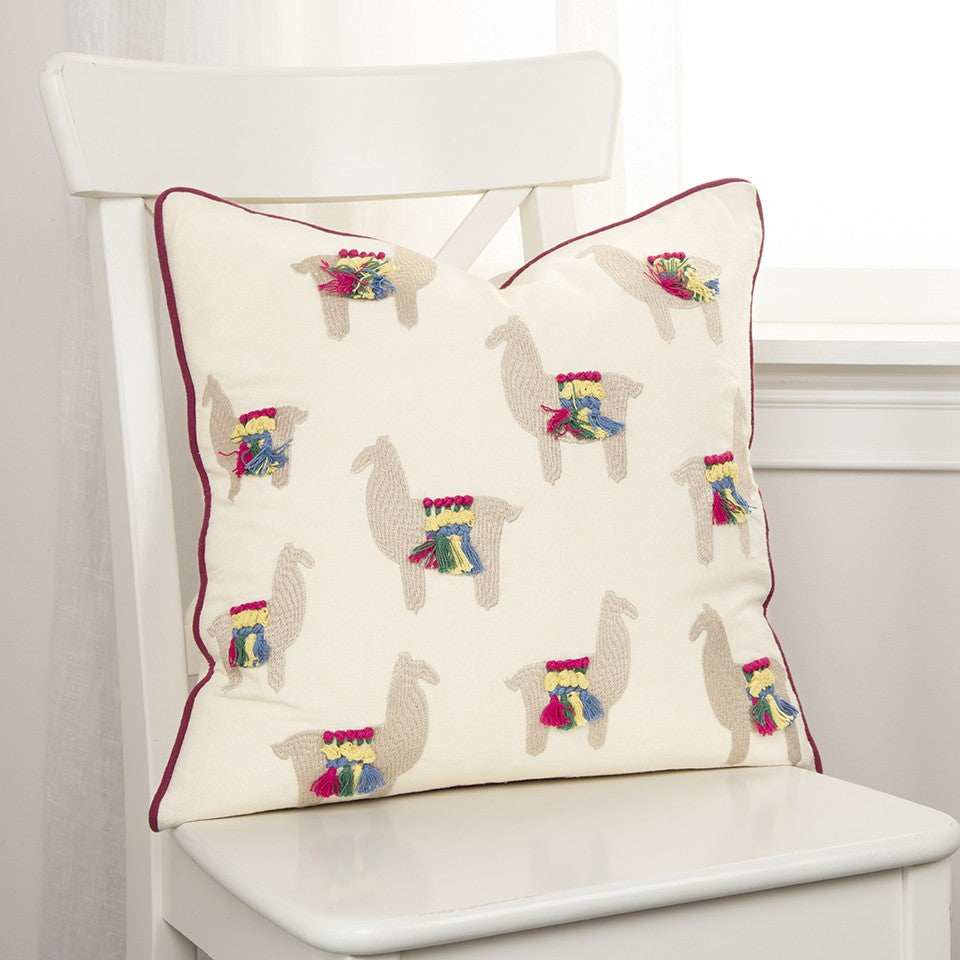 Ivory Fiesta Fun Embroidered Llamas Throw Pillow - Homeroots - Flyclothing LLC