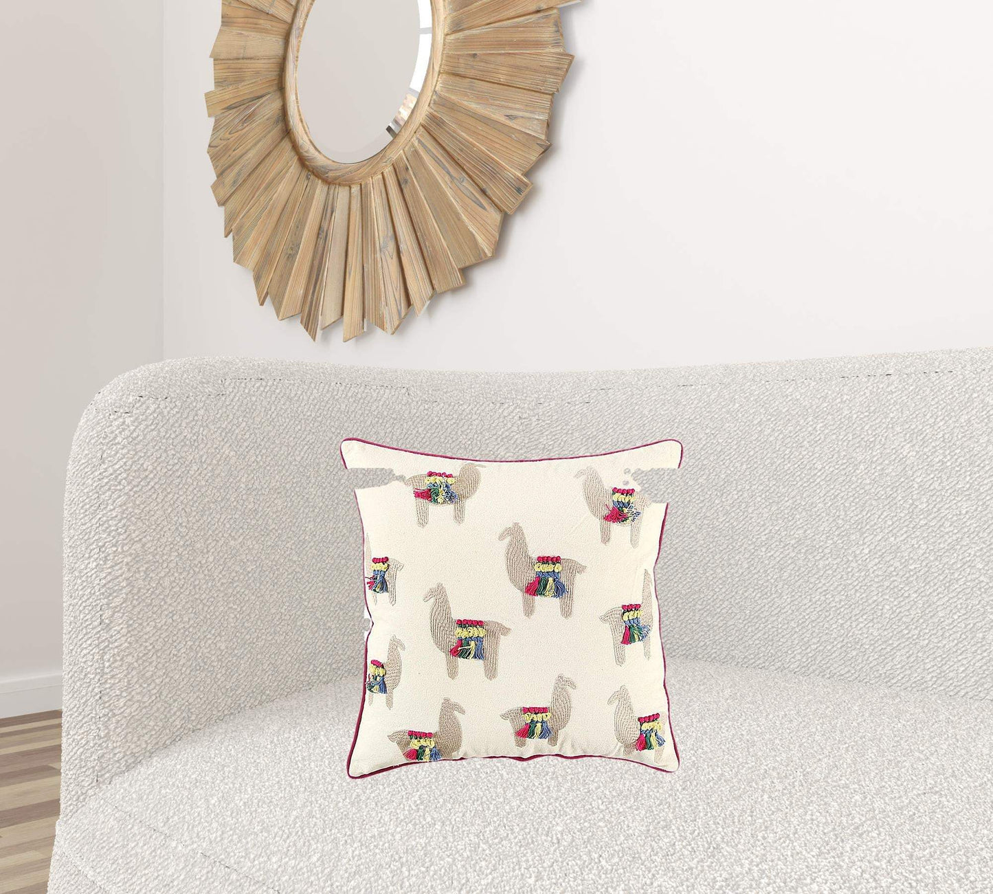 Ivory Fiesta Fun Embroidered Llamas Throw Pillow - Homeroots - Flyclothing LLC