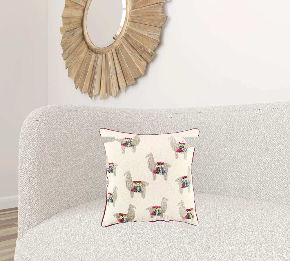 Ivory Fiesta Fun Embroidered Llamas Throw Pillow - Homeroots - Flyclothing LLC