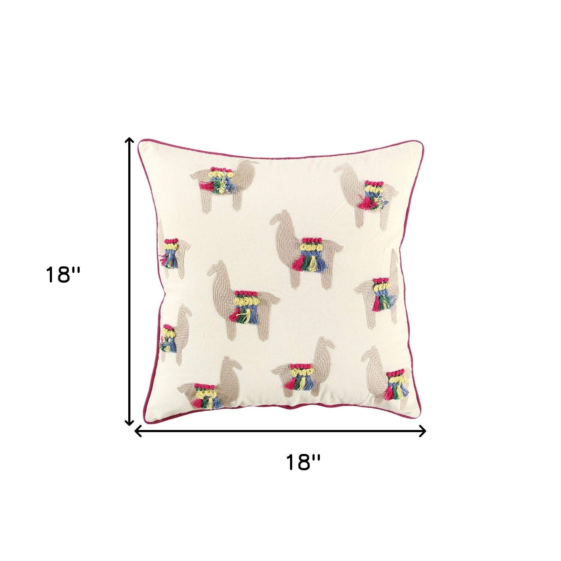 Ivory Fiesta Fun Embroidered Llamas Throw Pillow - Homeroots - Flyclothing LLC