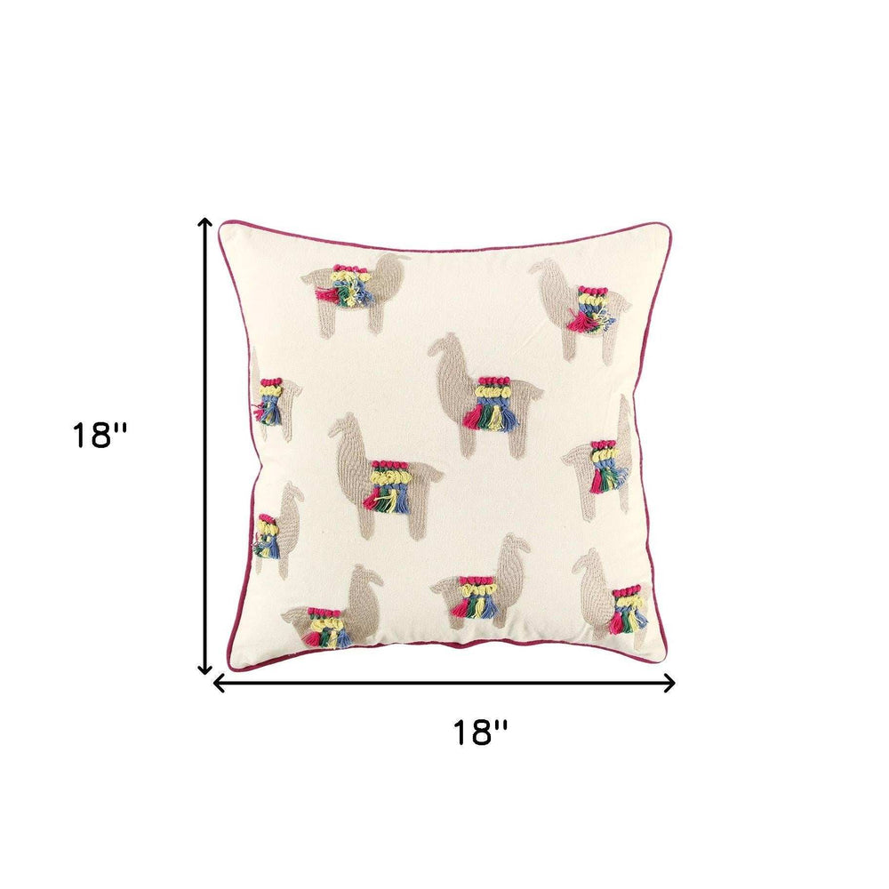 Ivory Fiesta Fun Embroidered Llamas Throw Pillow - Homeroots - Flyclothing LLC
