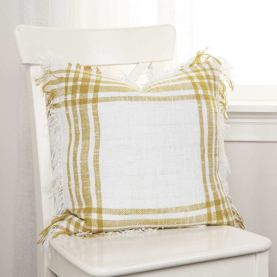 White Gold Open Plaid Textured Throw Pillow - Homeroots - Flyclothing LLC