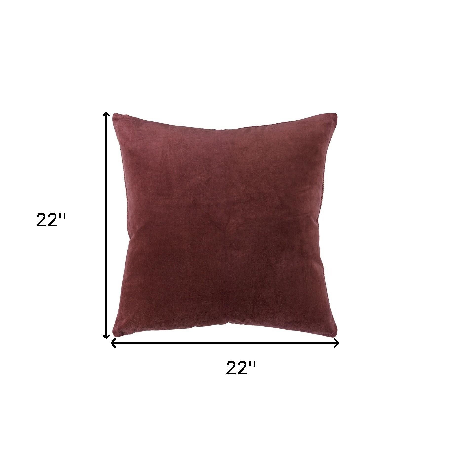 22" Rust Cotton Velvet Throw Pillow
