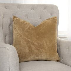 Gold Solid Reversible Cotton Velvet Throw Pillow - Homeroots