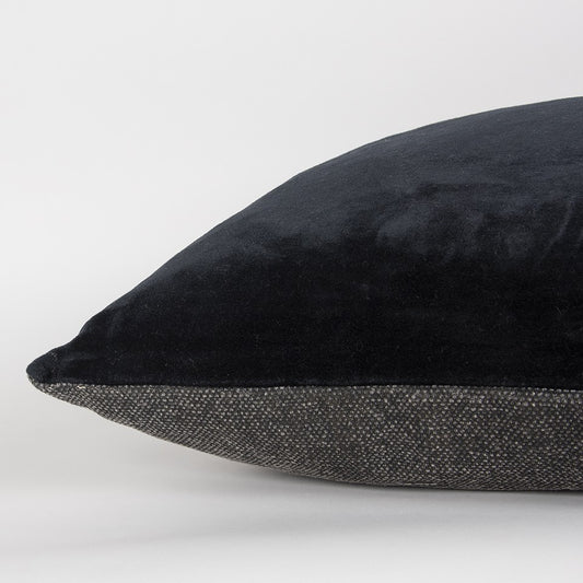 Black Solid Reversible Cotton Velvet Throw Pillow