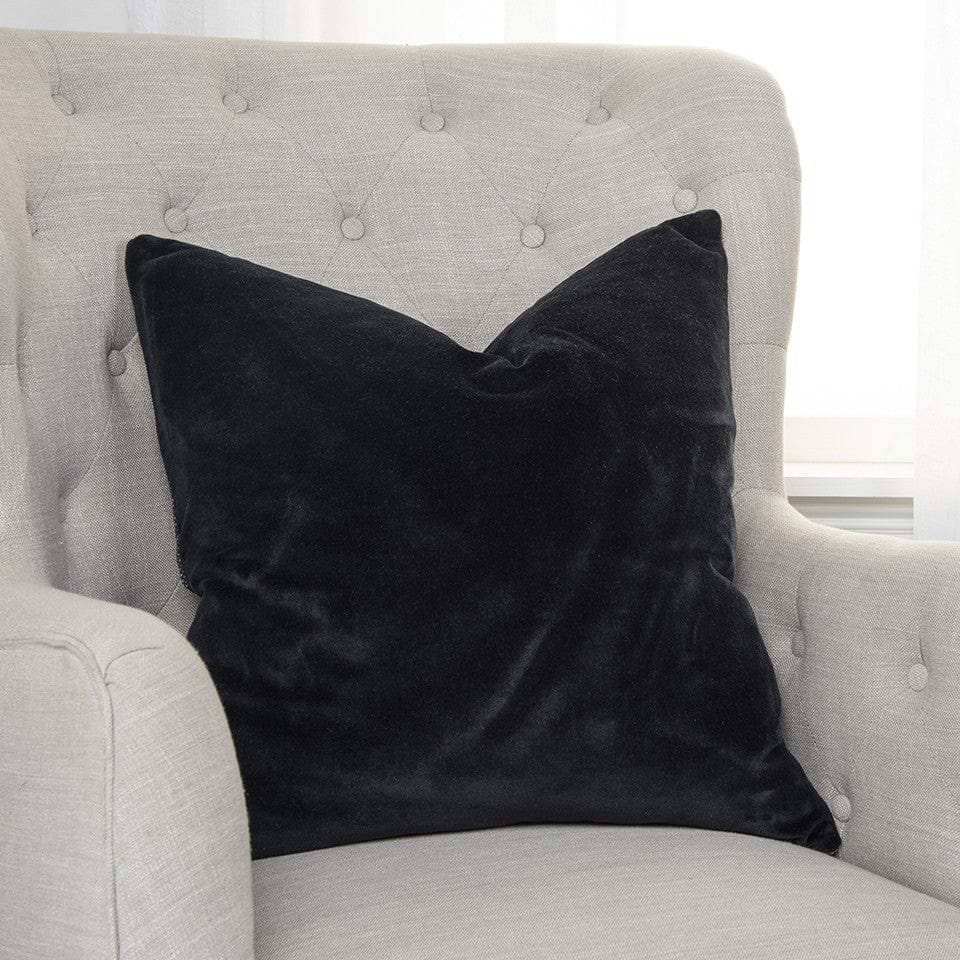 Black Solid Reversible Cotton Velvet Throw Pillow - Homeroots - Flyclothing LLC